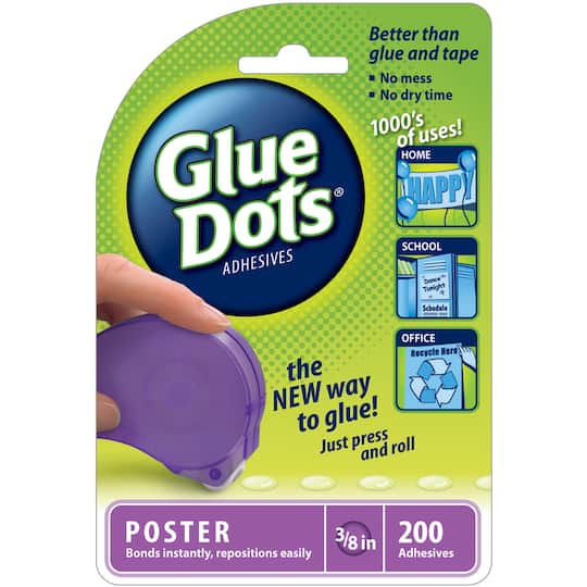 Glue Dots .375&#x22; Poster Dot Disposable Dispenser-200 Clear Dots